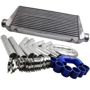 Universal Aluminum Alloy Intercooler 600x300x76mm+ Piping Kit Hoses Hose Kits - Picture 1 of 10