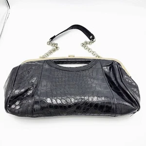 Aphorism Black Clutch Purse Faux Leather Crocodile Design - Picture 1 of 6