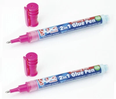 STIX2 Stix 2 In 1 Glue Pens Fine Metal Nib Rolling Ball Acid Free Clear Photo Safe x 2