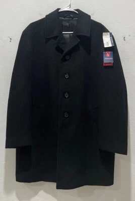 Sobretudo masculino Stafford mistura de lã tamanho 40 curto preto totalmente forrado MSRP $200 NOVO - Imagem 1 de 4