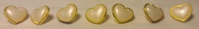 Set of 7, 1/2 Inch Plastic Faux Gold & Pearl Heart Buttons - Image 1 of 3