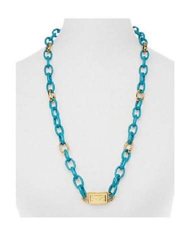 NEW MICHAEL KORS BLUE TURQUOISE+G TONE LARGE LINK NECKLACE MKJ3417