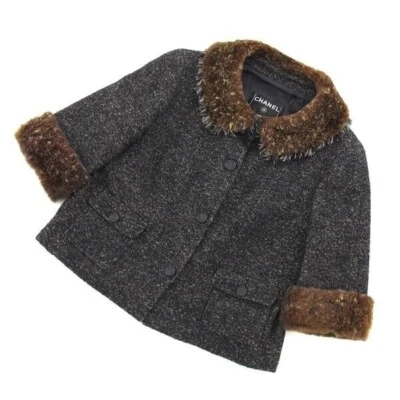 CHAQUETA CHANEL 05A RIBETE DE PIEL TWEED LOGOTIPO CC FR42 US10 Foto 1 de 4