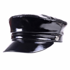 Women's Men's Real Patent Leather Shiny Black Beret Newsboy Army/Navy caps/hats