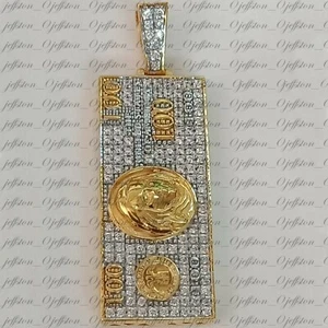0.35 Ctw Lab Created Diamond 14K Yellow Gold Plated USA Hundred Dollar Pendant - Picture 1 of 5
