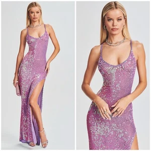 Retrofete Marie Sequin Crochet Maxi Dress Iridescent Lilac/Pink Size M/L NWT - Picture 1 of 7