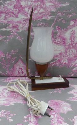 Lampe Arlus Lunel lampe à poser façon Design DANOIS socle Teck Formica blanc 50' - Photo 1/4