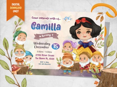 Snow White DIGITAL Invite + FREE Thank You Card, Princess Party Card - YOU PRINT - Image 1 of 2