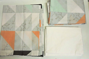 New Duvet Cover+2 Pillowcase+1 Fitted Bed Sheet 4PCs Bedding Set Geo Mint Orange