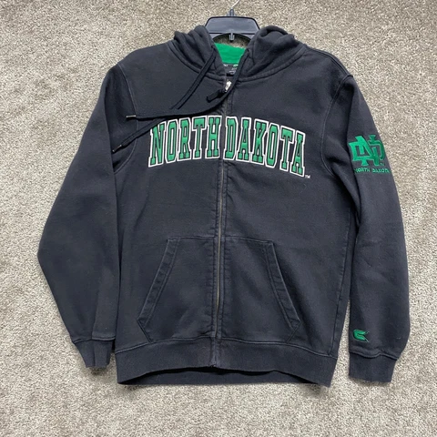 North Dakota Fighting Sioux Sweater Adult Small Black Green Sweatshirt Zip Mens Cover