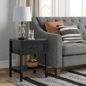 Warwick End Table with Drawer Black - Threshold: Rattan Mesh, Storage Shelf - Picture 1 of 2