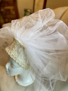 VTG 60s/70s WEDDING CATEDRAL VEIL White Tulle Juliet cap - Picture 1 of 7