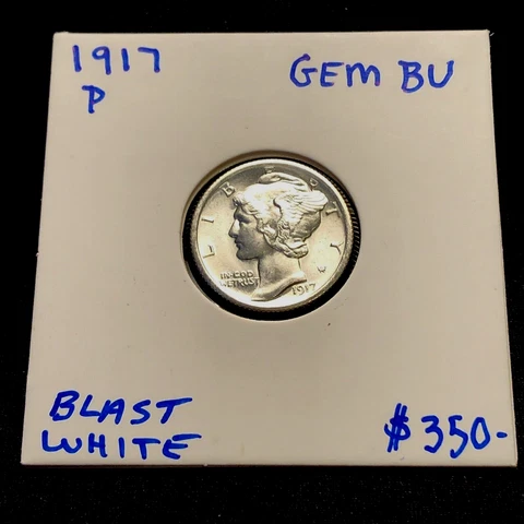 1917-P Philadelphia Mint Mercury Dime, Gem BU RARE This Nice! Blast White Cover