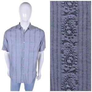 VINTAGE Paisley Striped Shirt M Silver Grey Stripe Mod Scooter - Picture 1 of 6
