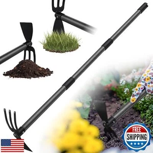 2-in-1 Garden Hoe Tool with Cultivator Rake, 45" Long Handle Small weed Hoe f - Picture 1 of 5