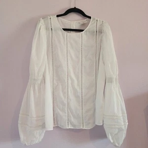 Aje. Mimosa Ruffle Blouse White Cotton Puff Sleeve Top Size 14 - Picture 1 of 12