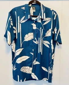 Quiksilver Waterman Collection  Teal/Off White  Hawaiian Button Up Shirt Sz L - Picture 1 of 5