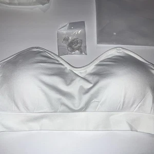MEDIUM White Women Padded Strapless Wireless Bralette Bra W/ Clear Strap New - Picture 1 of 17