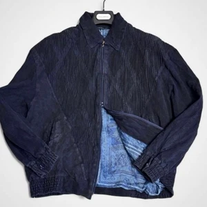 ZILLI Suede Leather Jacket Silk Navy M France - Picture 1 of 12