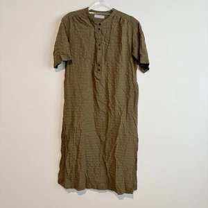 Everlane Caftan Beech Checkered Textured Short Sleeve Midi Dress Olive Green XS - Picture 1 of 5