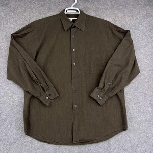 Perry Ellis Button Down Shirt Mens Large Brown Long Sleeve Business 100% Cotton - Picture 1 of 9