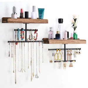 Hanging Wall Mounted Jewelry Organizer with Rustic Wood Jewelry Holder Displa... - Bild 1 von 6