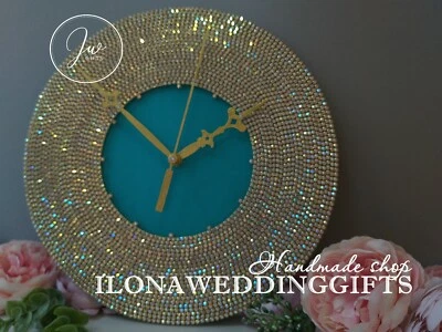 Swarovski Crystal Unique Wall Clock Elegant Minimalist Sunburst Beach House Sun - Image 1 of 4