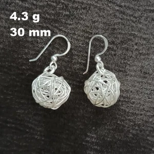 ARTISAN SILVER EARRINGS CRAFT VINTAGE DANGLES 4g FANCY WELLE BALL #A305 - Picture 1 of 5