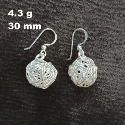 ARTISAN SILVER EARRINGS CRAFT VINTAGE DANGLES 4g FANCY WELLE BALL #A305 - Image 1 of 4