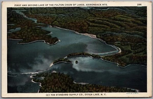 Postcard Old Forge New York First & Second Lake Aerial View Hollywood Hills - Bild 1 von 2