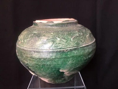 Antique Chinese Vase Porcelain Tonkin Animals Figural Embossed Roll Green Glaze - Image 1 of 4