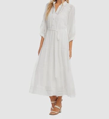 Maxi Vestido Karen Kane Para Mujer $160 Cuello Marfil Bordado en Niveles Talla S Foto 1 de 3