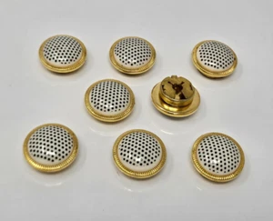 8 pcs Vintage Black & White Polka Dot Plastic Gold Brass Round Button Covers - Picture 1 of 2