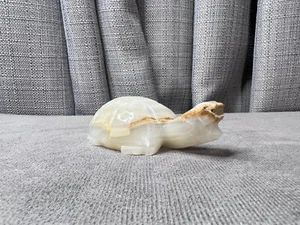 Onyx Alabaster Carved Marble Stone Turtle Figurine 6 Inch Paperweight - Picture 1 of 11