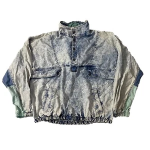 Vintage Bristol Bay Blue Denim Jacket Size Medium Acid Wash Quarter Zip - Picture 1 of 19