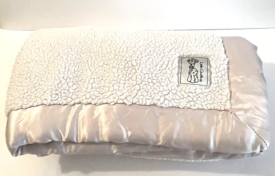 Vtg Little Giraffe Baby Blanket Satin Edge Sherpa Pink Brown Crib Nursery 34x28" - Image 1 of 4