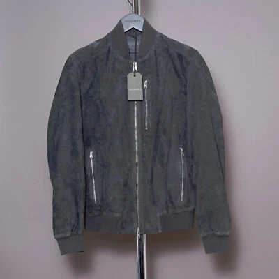 ALL SAINTS Suede Leather Jacket XS Mens Grey Biker Bomber Extra Small KEMBLE - Image 1 of 4