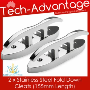 2 x 6" 155mm STAINLESS STEEL Anti-Rattle Fold Down LOW PROFILE Boat Yacht Cleats - Picture 1 of 5