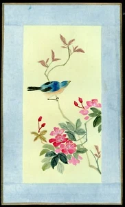 Peinture Chinoise sur Soie sur carton - Fait Main - XXème Siècle - Série Oiseaux - Picture 1 of 2