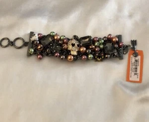 Betsey Johnson Gunmetal Tone Chain Link Statement Bracelet Halloween Charms NWT - Picture 1 of 16