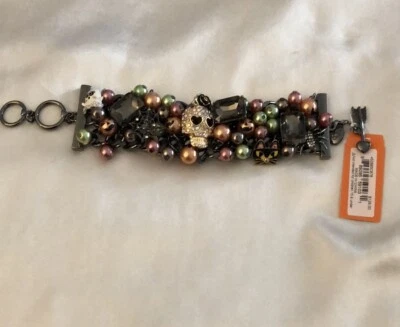 Betsey Johnson Gunmetal Tone Chain Link Statement Bracelet Halloween Charms NWT - Image 1 of 4