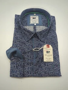Camisa Milano Italy manga larga talla 3XL 47/48 cuello Kent azul patrón MODERN FIT - Imagen 1 de 5