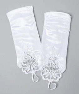 Long White Satin Finger Loop Gloves- Girls' Accessory for Special Occasions - Picture 1 of 2
