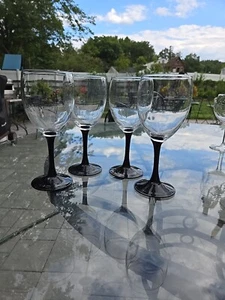 Black Stem Wine Glasses Mid-Century Modern Set of 4 - Picture 1 of 23