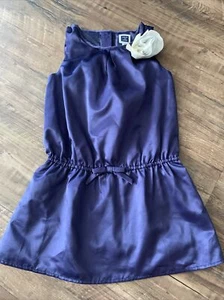 Beautiful Janie and Jack Girls 4 Navy Satin Dress White Flower Drop Waist - Picture 1 of 2