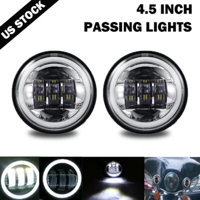 Pair 4.5Inch Chrome LED Passing Lights Black Fog Spot lamp for Motorcycle 4-1/2" - Image 1 of 4
