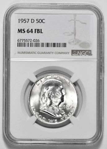 1957-D FRANKLIN SILVER HALF DOLLAR ***NGC GRADED MINT STATE 64 FBL*** FREE S/H! Cover