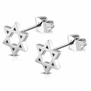 Stainless Steel Silver-Tone Jewish Star of David Stud Earrings, 0.35" - Picture 1 of 2