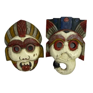 King & Queen Fertility Gods Hand Carved Solid Wood Masks Vintage African or Thai - Picture 1 of 9