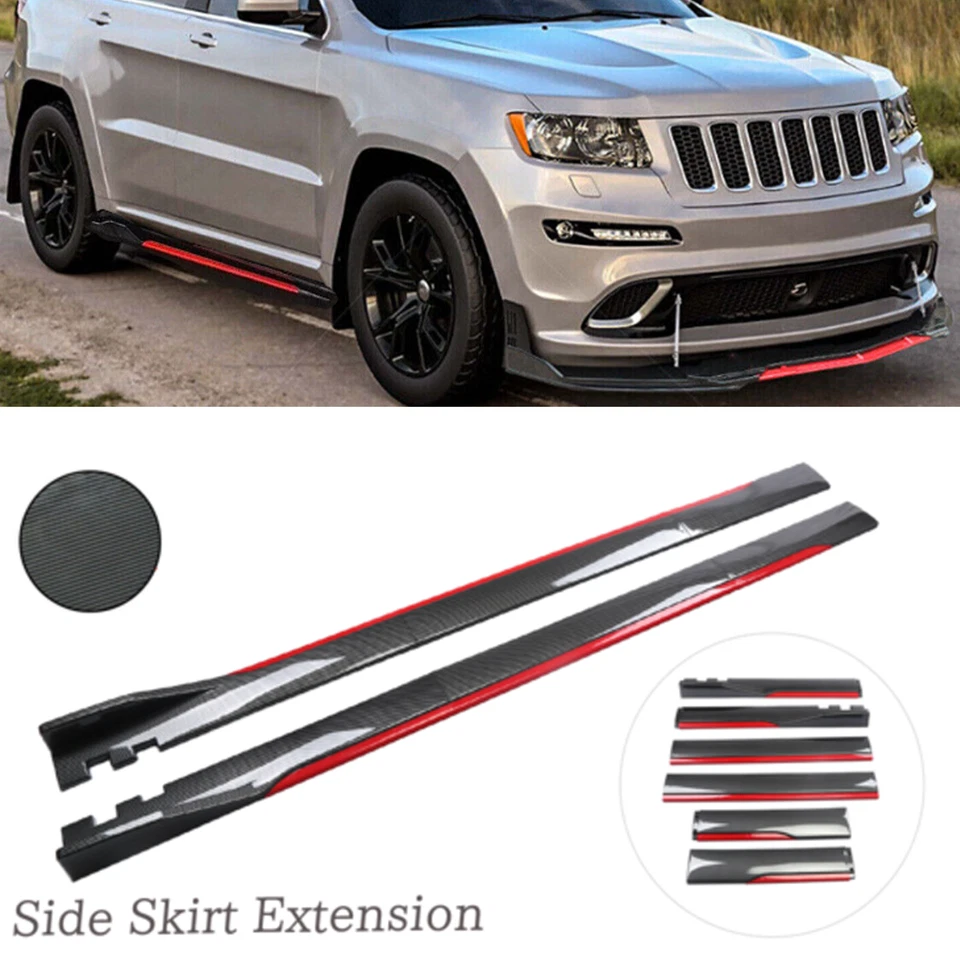 For Jeep Grand Cherokee Carbon Fiber + Red  Look Side Skirt Extension Spoiler Foto 1 de 4